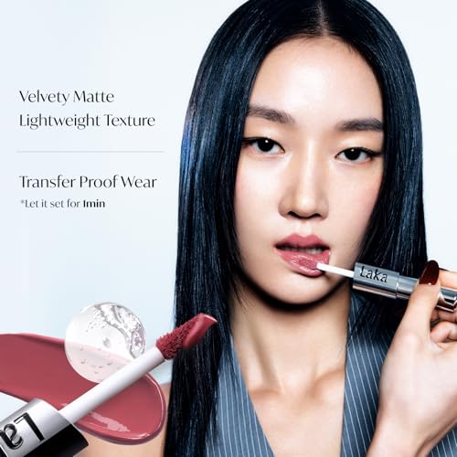 Laka Perfect Twin Lip - Dual-Ended Matte Liquid Lipstick & Clear Gloss | Long Lasting 12 Hour Color, Transfer Proof | High Pigmented Lightweight Non-Sticky | Korean Makeup | #909 Guilty Mauve, 0.31oz