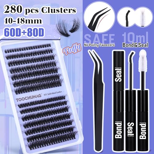 TOOCHUNAG DIY Lash Extension Kit - 280Pcs Fluffy 60D+80D Cluster Lashes