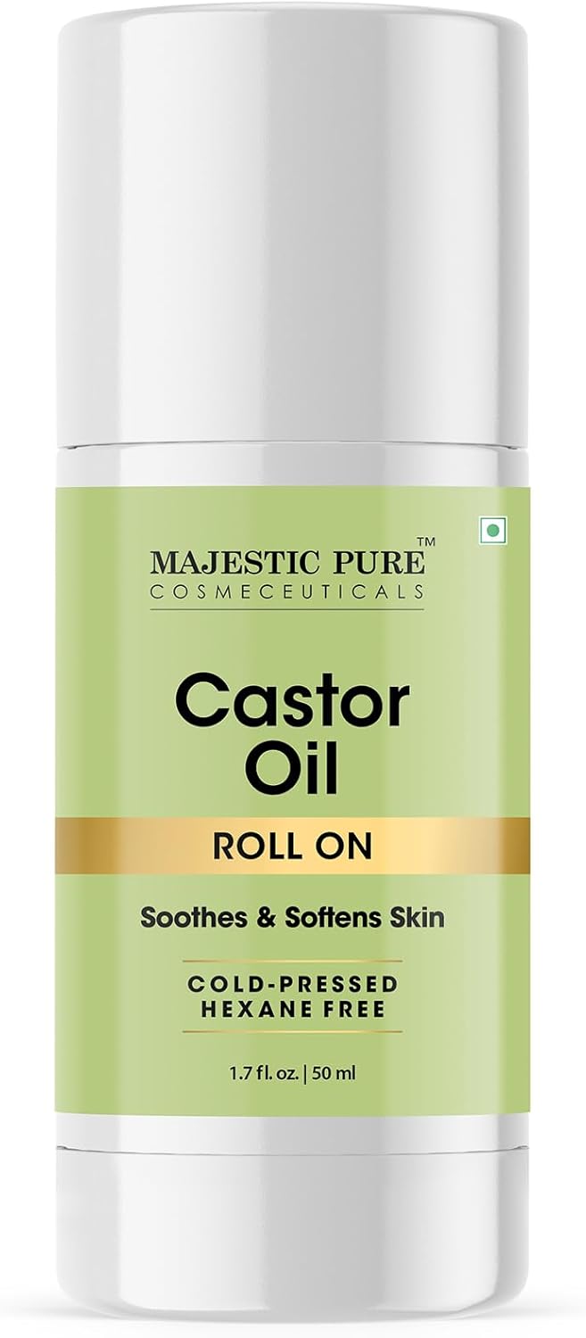Organic Castor Oil Roll-On | Mess-Free Beauty Oil for Skin, Hair, Brows & Lashes - 1.7 Fl Oz
