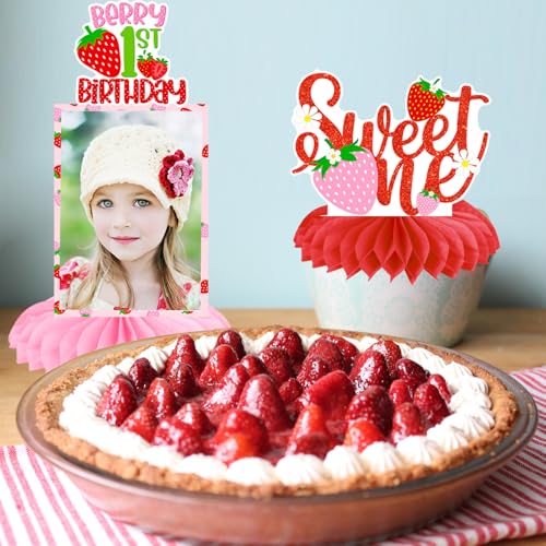 Strawberry First Birthday Honeycomb Centerpieces - 10 Pcs