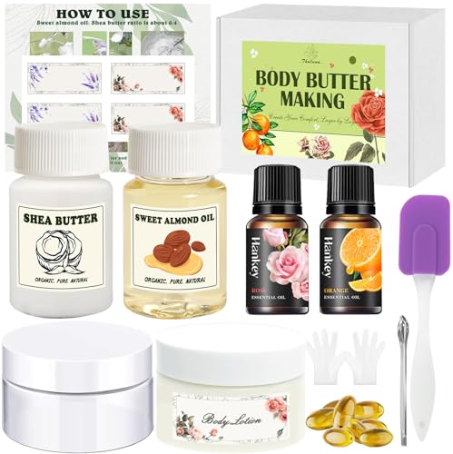 Thaluna DIY Body Butter Kit for Dry Skin – Shea Butter with Almond Oil, Vitamin E & Essential Oil