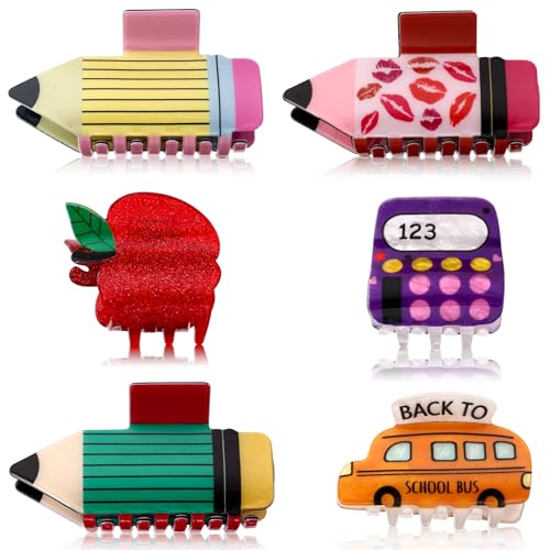 6-Piece School-Themed Hair Claw Clip Set for Teachers
