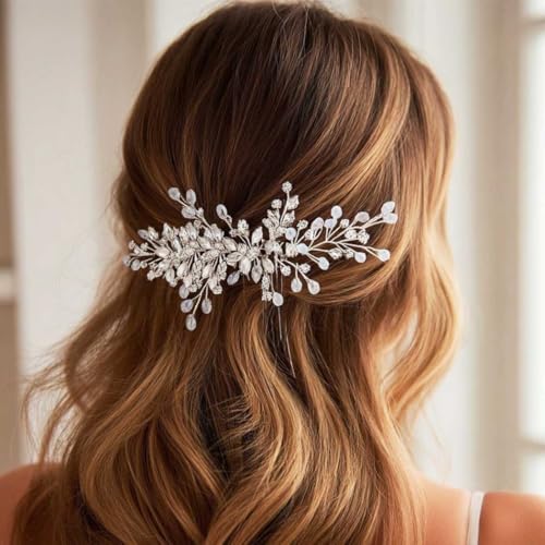Unicra Silver Bride Hair Comb A-Silver - Rhinestone Bridal Headpiece