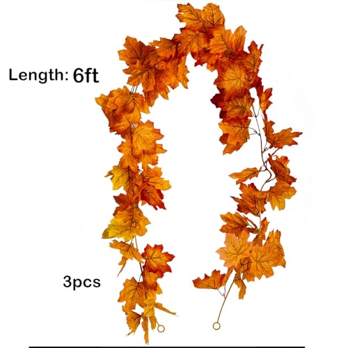 Set of 3 Artificial Fall Leaf Garlands - 18 ft Maple Decor