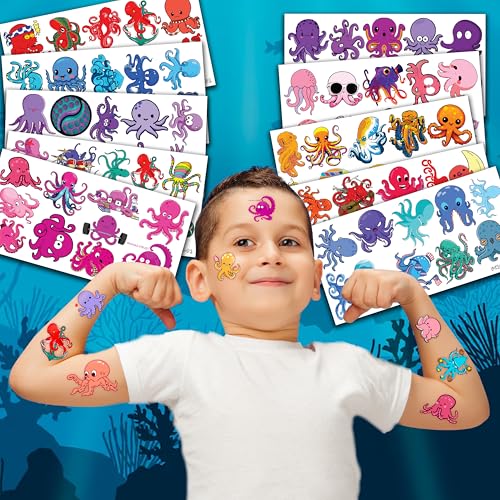 Octopus Themed Temporary Tattoos - 100pcs Waterproof Marine Stickers for Kids & Parties