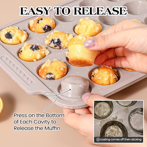 Silicone Muffin Pans Set - 24-Cup Nonstick Baking Tray with Metal Reinforcement
