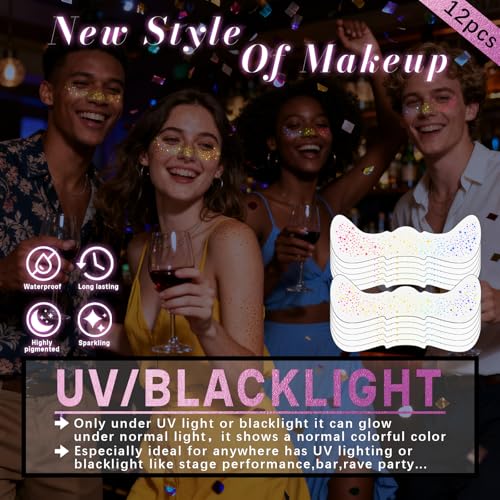 Noerrors 12pcs Glow in the Dark Rainbow Freckles Stickers Set C - UV Reactive Temporary Makeup
