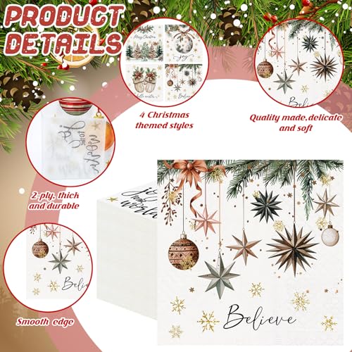 120 Pcs Christmas Cocktail Napkins - Elegant 2-Ply Designs for Holiday Parties