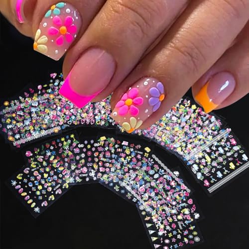 60 Sheets 3D Flower Nail Art Stickers - Self-Adhesive Decals