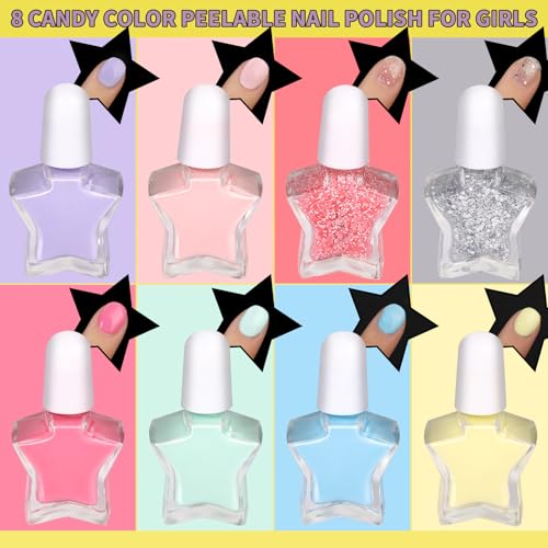 FANDAMEI Kids Nail Art Kit - Peelable Polish, Press-on Nails & Stickers