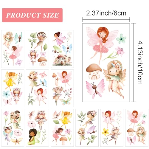 Fairy Temporary Tattoos - 12 Waterproof Floral Body Art Sheets