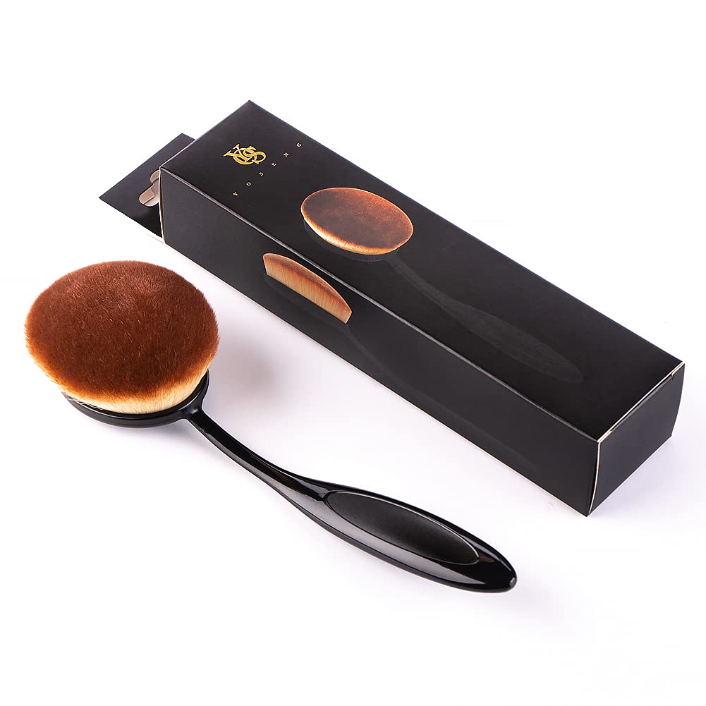 Oval Foundation Brush - Large Toothbrush Design for Flawless Liquid & Cream Application | All Black