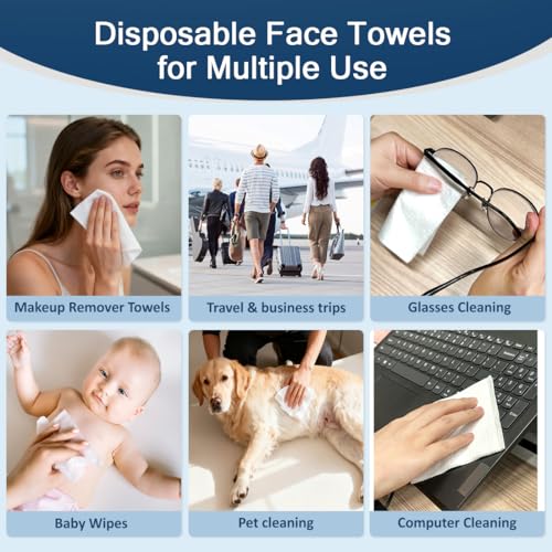 GLIMGLINT Disposable Face Towels - Pack of 200, Soft & Reusable Makeup Wipes