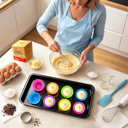Reusable Silicone Baking Cups - 24 Pack, Non-Stick & BPA Free