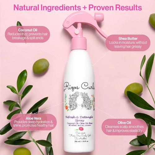Rizos Curls Refresh & Detangle Spray with Coconut Oil - Nourishing Leave-In for Hydrating Curls & Reducing Frizz