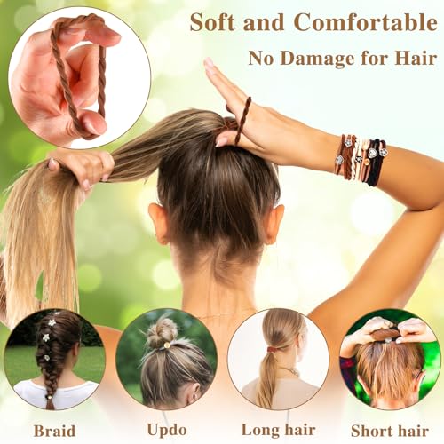 Bouiexye 72 Pack Boho Hair Ties & Bracelets for Women – No Damage, Multi-Color, Heart Design