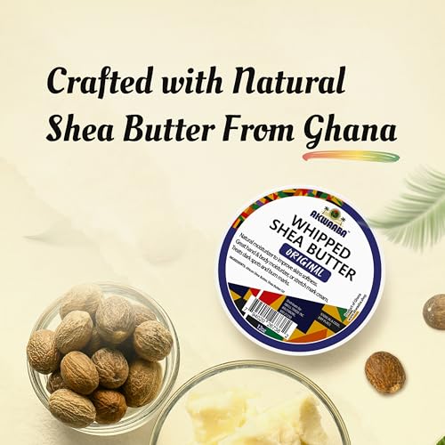 AKWAABA Whipped Shea Butter – Fragrance-Free Moisturizer for Skin & Hair, 12 oz
