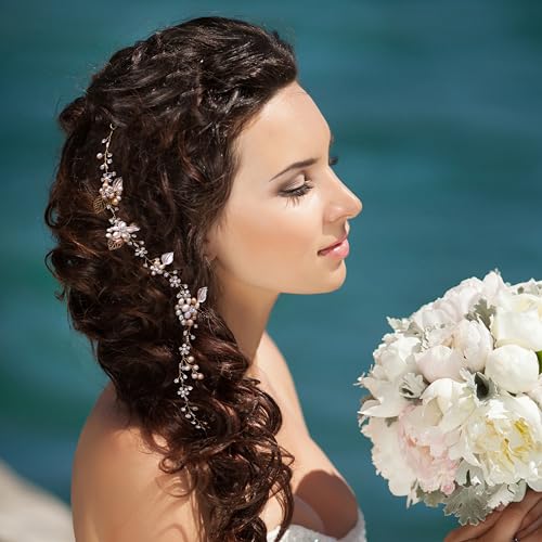 Oriamour Bridal Crystal Headband with Freshwater Pearls - Gold Wedding Hair