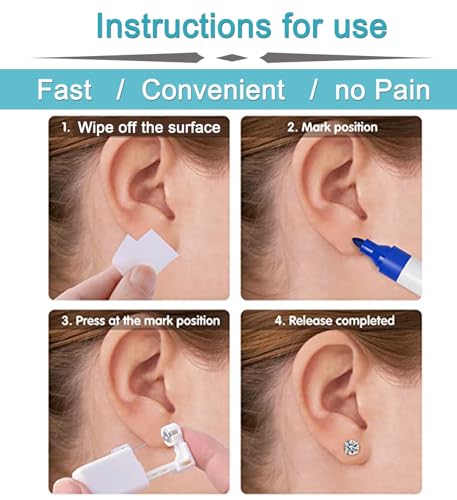 QWALIT Ear Piercing Gun Kit A2 with 6 Gold Earrings Self Piercing at Home