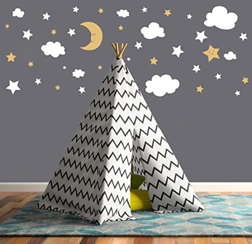 Crescent Moon Stars and Clouds Wall Decals for Nursery Decor