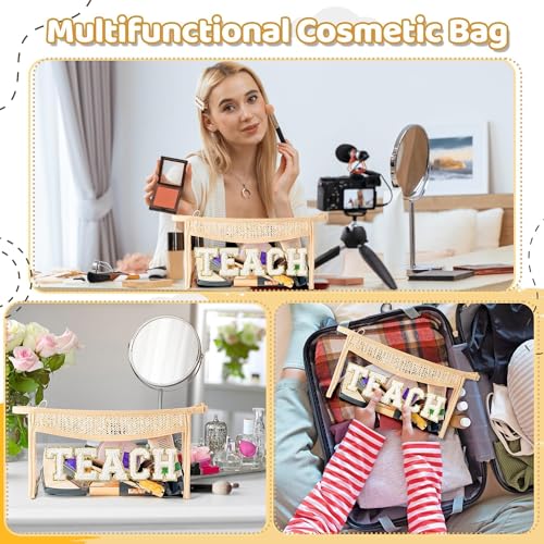 TEACH Chenille Letter Cosmetic Bag - Boho Clear Waterproof Makeup Pouch