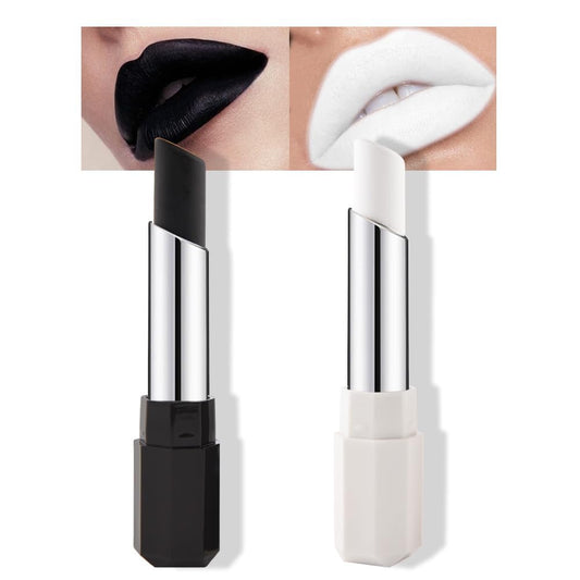 HHLTOH 2Pcs Black White Matte Lipstick Combo Set for Women, Twist Up Cream Lip Art Stick for Halloween Cosplay Goth Stage Party Makeup, Labial para fiesta de disfraces