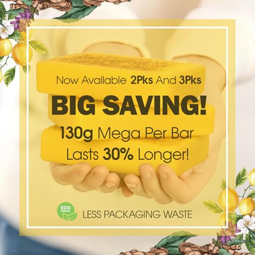 Uselective 3 Pack Lemon & Turmeric Soap Bar for Dark Spots - Kojic Acid & Shea Butter, SLS-Free