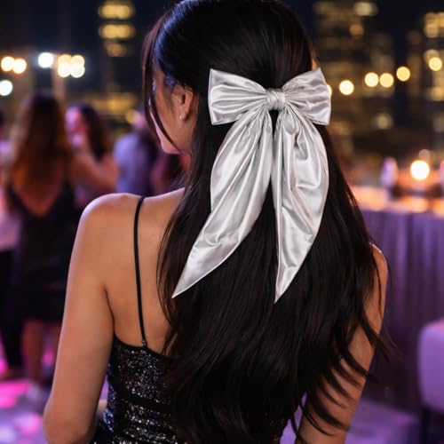 Large Gold & Silver Hair Bow Clips Set for Women - 2PCS 11.4x5.5in