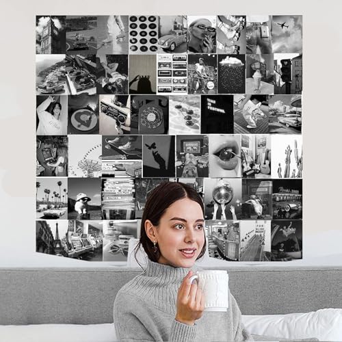 Black and White Collage Kit - 50 Aesthetic Prints for Wall Decor