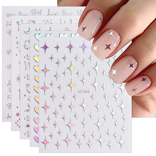 JMEOWIO 12 Sheets Self-Adhesive Aurora Nail Art Stickers