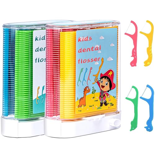 Kids Automatic Dental Floss Pick Dispenser with 176 Floss Sticks