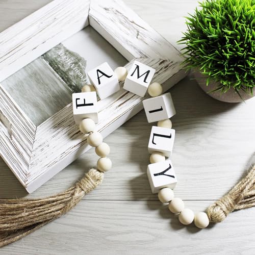 24'' Family Letter Block Wood Bead Decor with Tassels - Farmhouse Style
