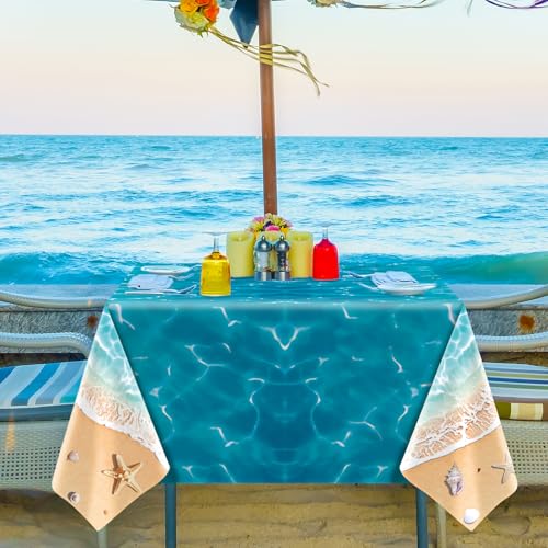 54 x 108 Inch Beach Theme Plastic Tablecloth for Summer Parties
