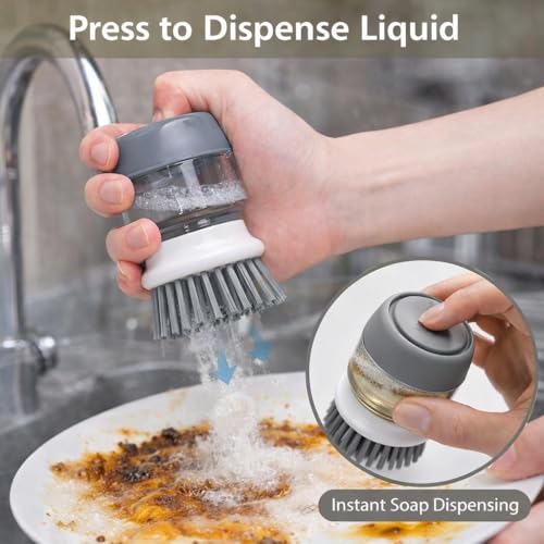 Soap Dispensing Dish Brush with Holder – Ergonomic Kitchen Scrubber