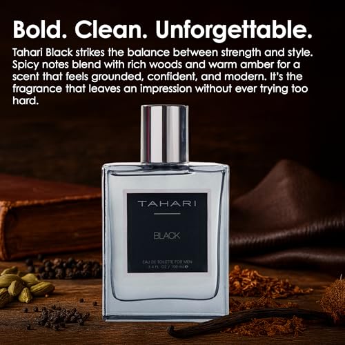 Tahari Black Eau de Toilette for Men - Rum Leather & Tobacco Scent, 3.4 Fl Oz