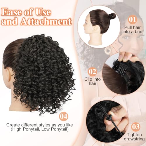 Lommel 10 Inch Brown Black Ponytail Extension for Black Women - Curly Afro Kinky Hair