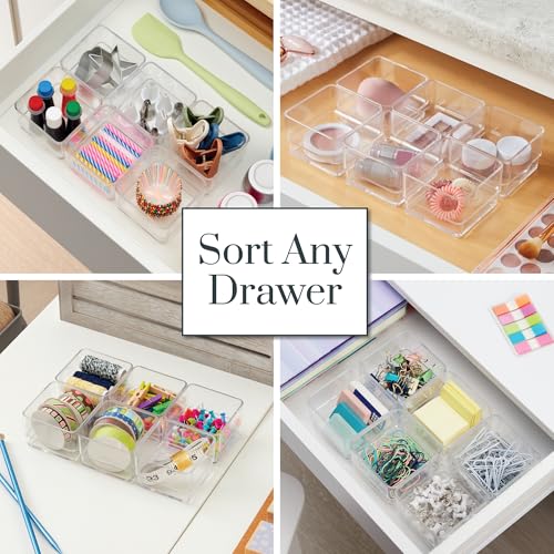 STORi 6-Piece Stackable Clear Drawer Organizer Set - 3" Square Trays for Makeup & Office Storage
