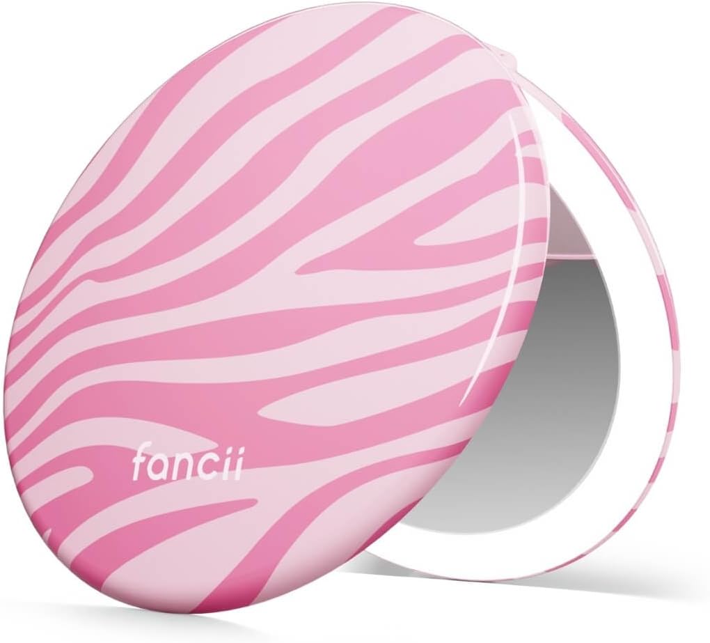 LED Travel Makeup Mirror - Rechargeable 10x/1x Magnification | Tru-Glow Lighting, XL 5” Wide, Marble Rose