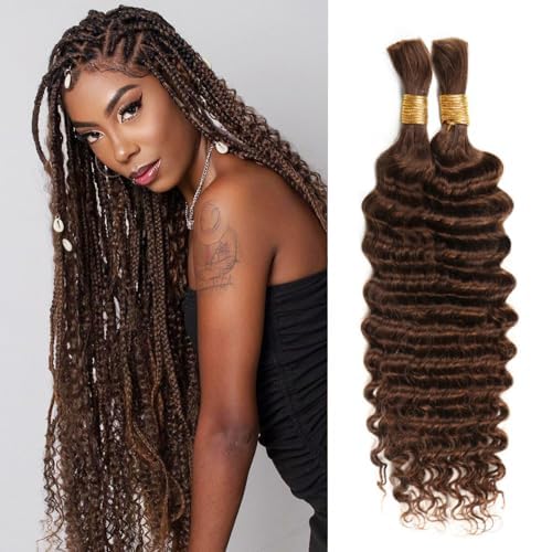 Human Braiding Hair - 14 Inch Ombre Highlight Deep Wave Bulk Extensions | Curly Bundles for Knotless Braids (4/27)