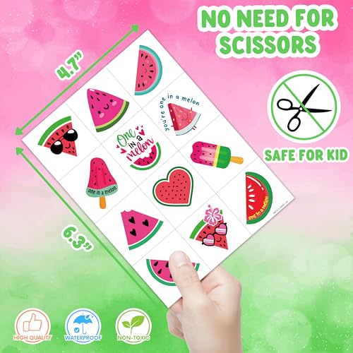 Watermelon Temporary Tattoos - 60 PCS in 5 Sheets for Kids' Parties