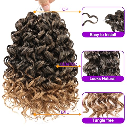 ZRQ 8 Packs GoGo Curl Crochet Hair T27 10 Inch Short Curly Water Wave Synthetic Extensions