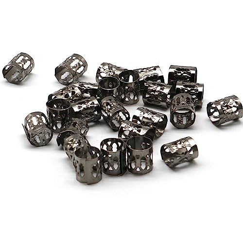50 Pcs Adjustable Black Dreadlock Beads - Metal Hair Rings