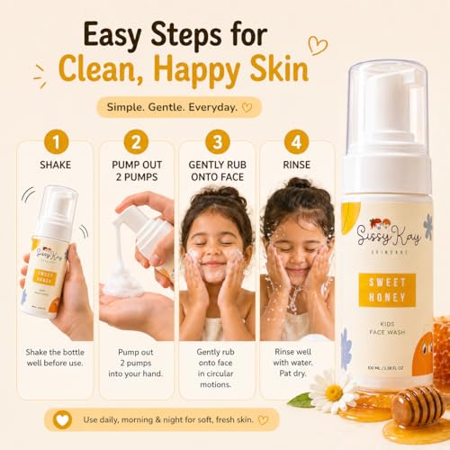 Sissy Kay Kids Foaming Face Wash, Natural Honey Cleanser for Sensitive Skin
