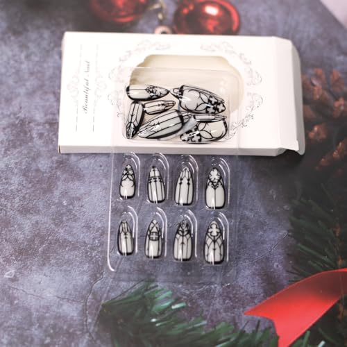 Medium Length Black Almond Press-On Nails - Glow in the Dark