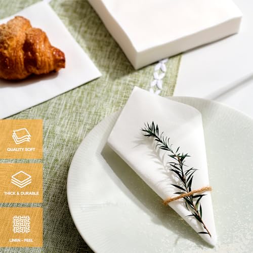 FOCUSLINE 100 Count Linen-Feel Disposable Cocktail Napkins - Soft & Absorbent Party Beverage Napkins