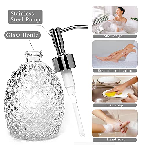 Expibuly 12oz Glass Soap Dispenser with Stainless Steel Pump