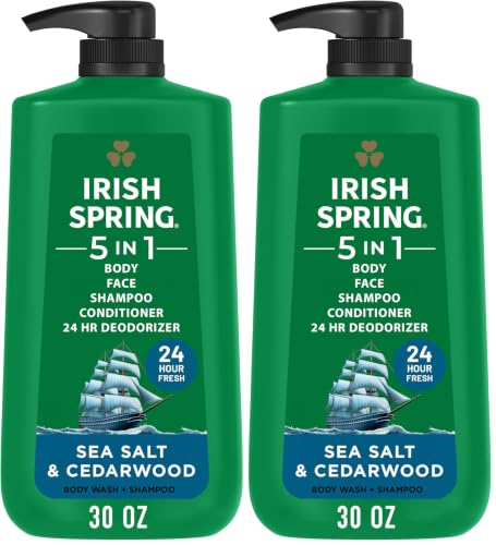 Irish Spring 5-in-1 Men's Body Wash, Sea Salt & Cedarwood, 30 fl oz (2 Pack)