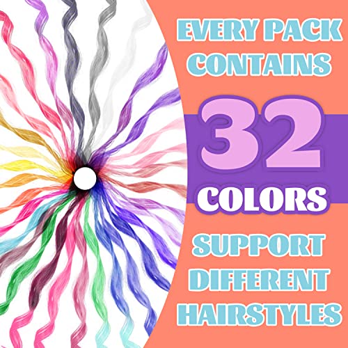 Rainbow Clip-In Colored Hair Extensions - 32 PCS Curly Wavy 16-21 Inch