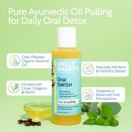 Uncle Harry's Organic Oil Pulling Mouthwash with Sesame, Clove & Oregano - Natural Teeth & Gum Care (4 oz)