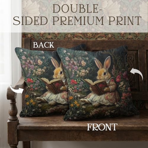 Vintage Floral Rabbit Throw Pillow Cover - 18x18 Inch Flannel Cushion Case